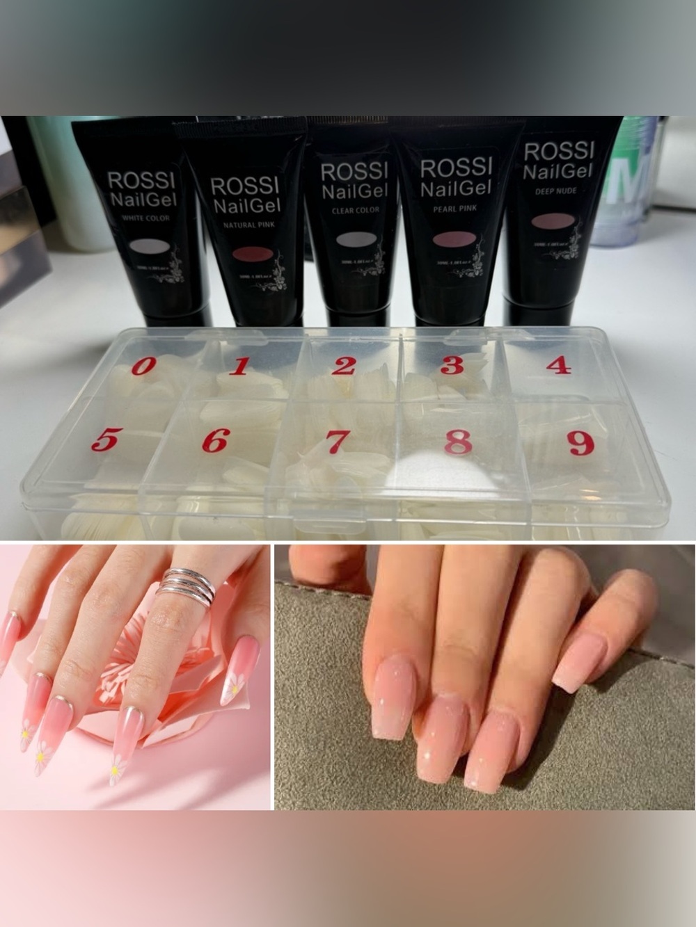 Rossi Poly Gel Nail Extension Kit 5 Colors 30mL & Nail Tips Set